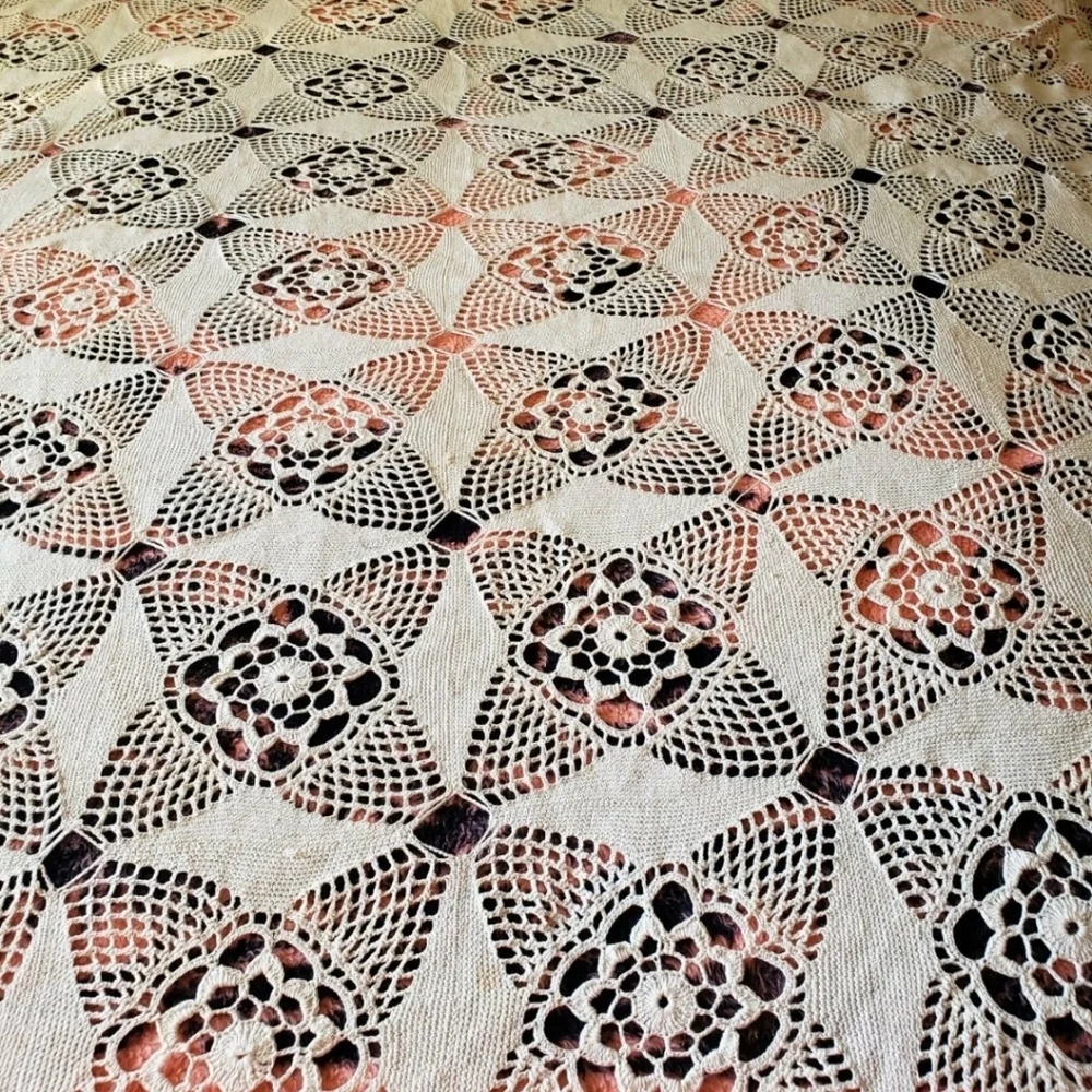 Handmade Beige Crochet Bedspread